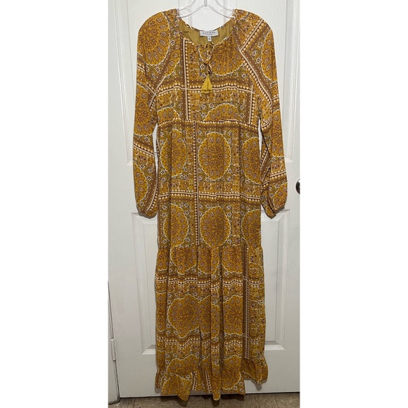 NWOT HAYDEN LA Mustard Quilted Mandala Print Woven Maxi Dress | size Small - Picture 2 of 15